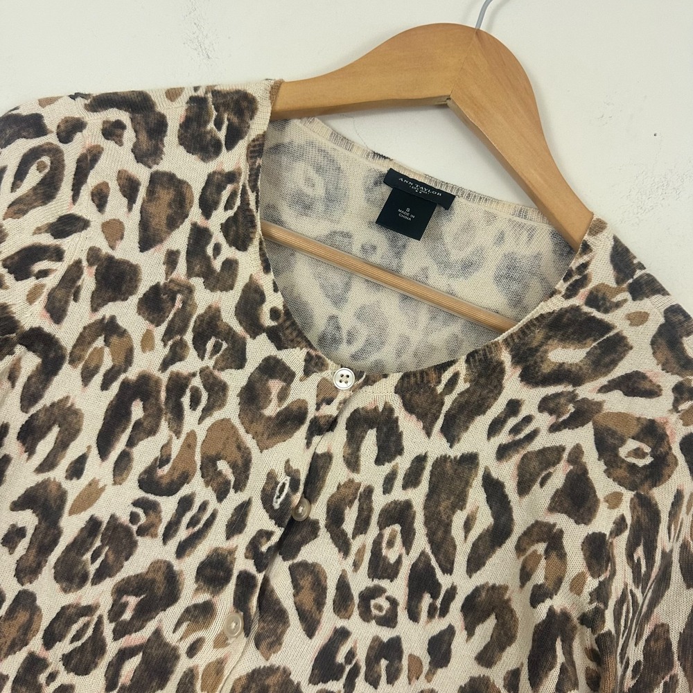 Ann Taylor Cardigan Sweater Cheetah Animal Leopard Indie Sleaze Cotton Womens S